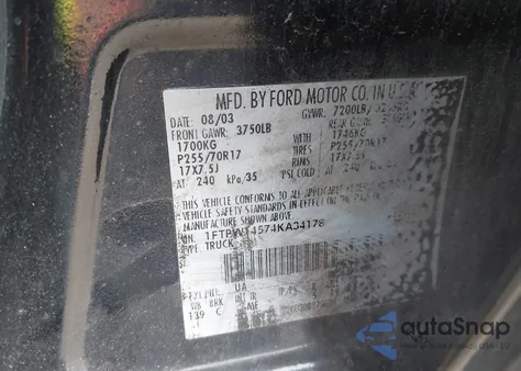 2004 Ford F-150 Fx4/Lariat/Xlt from USA, damaged, VIN 1FTPW14574KA34178